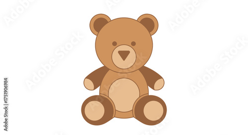 A cute classic brown teddy bear cartoon illustration sitting down with a friendly expression.
