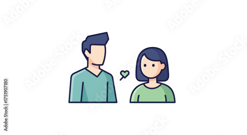 Cartoon Couple in Love with Heart Symbol.