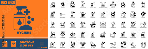 Hygiene Duotone editable icon set. Contain icons related to hygiene, clean, health, soap and more