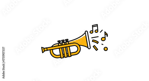Golden Trumpet with Musical Notes Illustration.