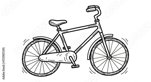 Hand-drawn sketch of a classic bicycle with spoked wheels and handlebars.