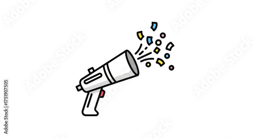 Confetti Cannon Shooting Colorful Party Streamers Illustration.