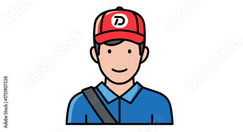 Cartoon Delivery Person Wearing Red Cap and Uniform.