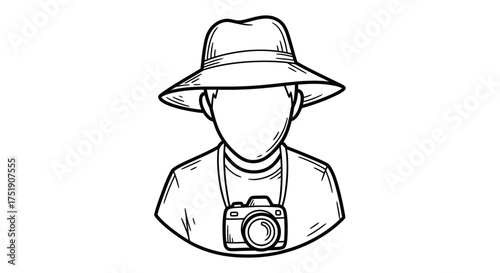 Illustrated Detective with Fedora Hat and Camera.