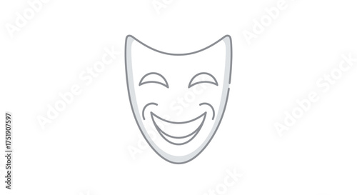 Smiling Comedy Mask: Simple Line Art Illustration.