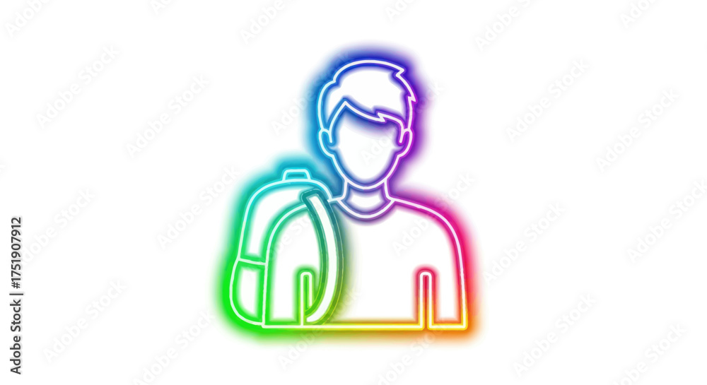 Fototapeta premium Neon Outline Icon of a Person Carrying a Backpack.