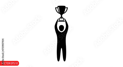 Silhouette of a person holding up a trophy in celebration.