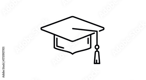 Simple Line Art Graduation Cap with Tassel.