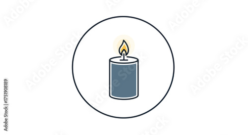 Simple Blue Candle with a Bright Yellow Flame in a Circle.