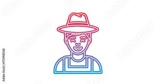 Stylized Farmer Icon with Gradient Hat and Overalls.