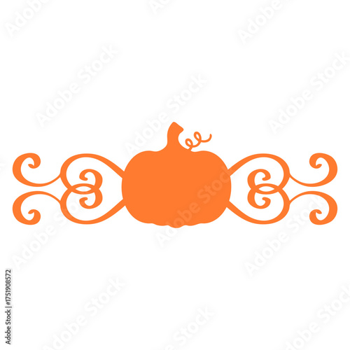 Logo con silueta de calabaza con filigrana caligráfica. Silueta con florituras para tarjetas y felicitaciones del Día de Acción de Gracias 