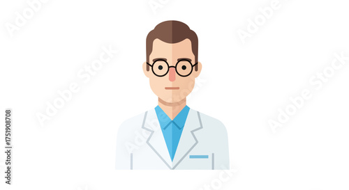 Cartoon Doctor with Glasses and White Coat Illustration.