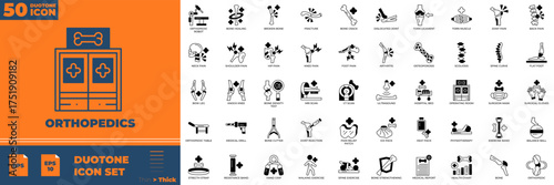Orthopedics Duotone editable icon set. Contain icons related to orthopedics, bone, joint, and more