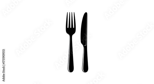 Black Fork and Knife Utensils on a White Background.