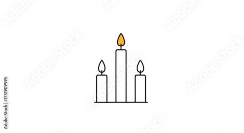 Simple Illustration of Three Lit Candles with Flames.
