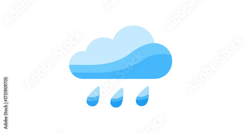 Cartoon Illustration of a Blue Cloud with Raindrops Falling.