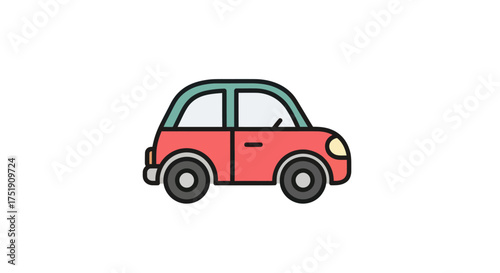 Cartoon Red Car with Teal Roof: Simple Vehicle Illustration.
