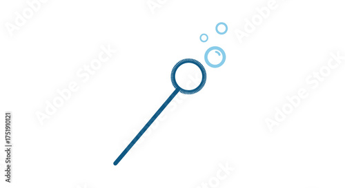 Stylized Blue Bubble Wand with Floating Soap Bubbles Illustration.