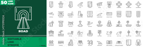 Road Line editable icon set. Contain icons related to road, street, highway, route, and more