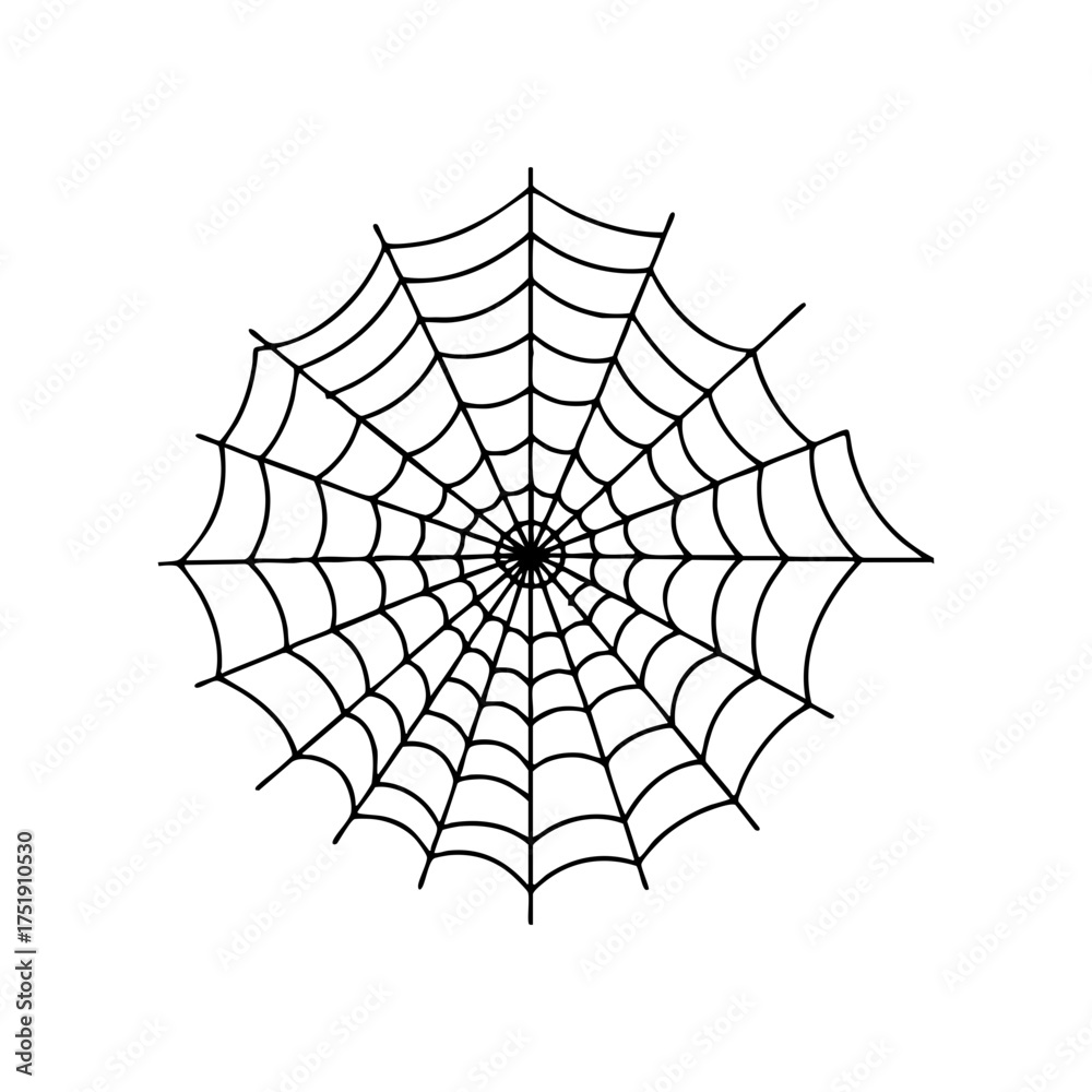 Obraz premium Spider web vector line art with symmetrical threads and radial pattern, minimal Halloween outline illustration for spooky decor, tattoos, or gothic graphic designs.