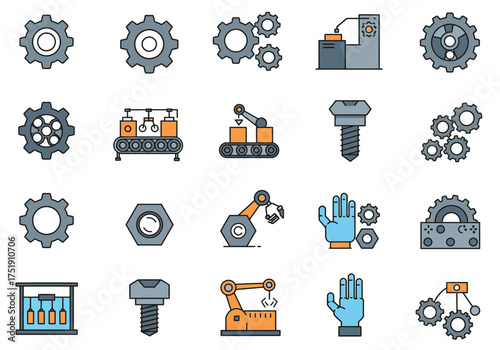 Collection of Industrial Automation and Mechanical Engineering Line Icons