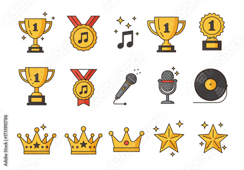 Awards, Music, and Royalty A Flat Vector Icon Collection