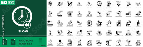 Slow Duotone editable icon set. Contain icons related to slow, delay, speed, motion, and more