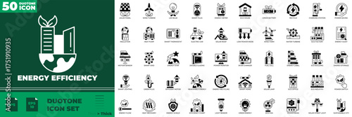 Energy Efficiency Duotone editable icon set. Contain icons related to energy, efficiency, power, saving, and more