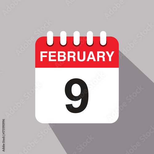 9 february calendar date icon. vector illustration with shadow design, chocolate day