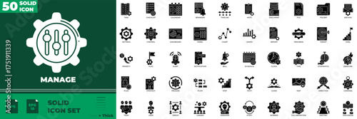 Manage Solid editable icon set. Contain icons related to manage, management, control, organize, and more