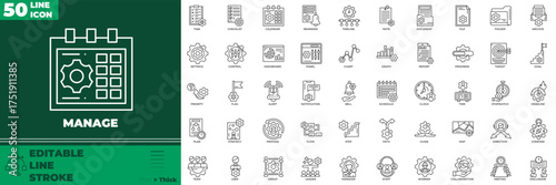 Manage Line editable icon set. Contain icons related to manage, management, control, organize, and more
