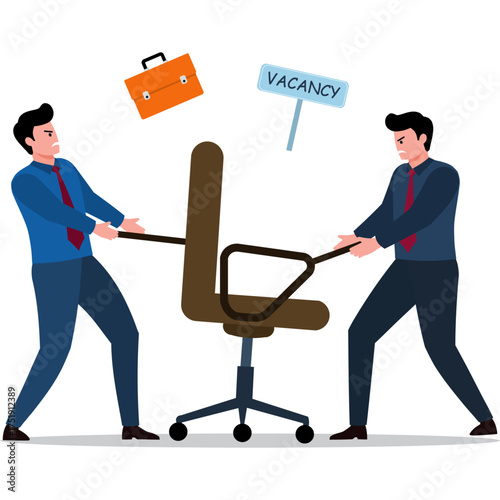 Business competition, fight or compete for vacancy, job promotion or career development concept, businessmen competitor fight and pulling office management chair.