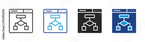 Flow Diagram icon set multiple style collection