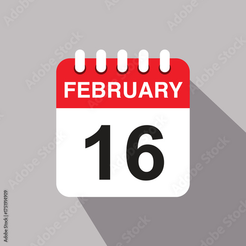 16 february calendar date icon. vector illustration with shadow design