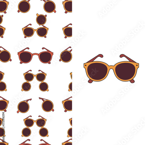 Stylish orange sunglasses with a seamless pattern background.