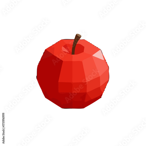 Red, lowpoly apple with brown stem, isolated on transparent, representing healthy eating and natural produce in modern, stylized form