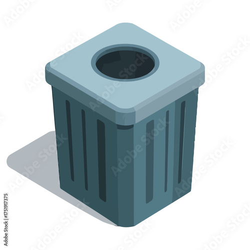 Blue trash can with square opening on top, isolated on transparent