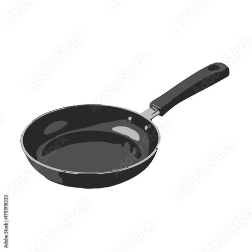 Black frying pan with silver rim and black handle, isolated on transparent