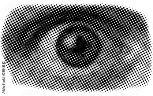 human scared eye in dotted retro halftone texture,trendy collage element