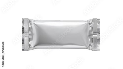 Blank white flow pack wrapper mockup for a chocolate or protein snack bar. Isolated on transparent background, png
