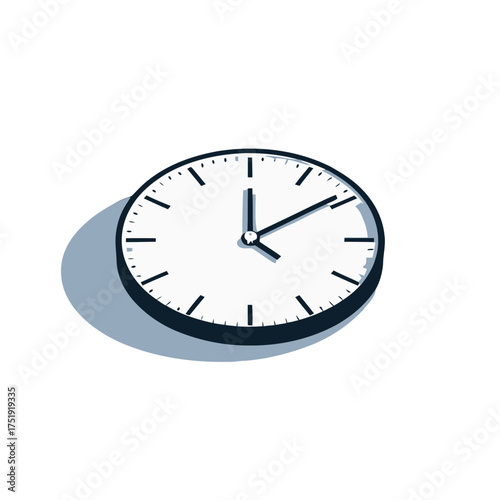 Simple analog clock face with black hands and markings, casting soft shadow on plain transparent
