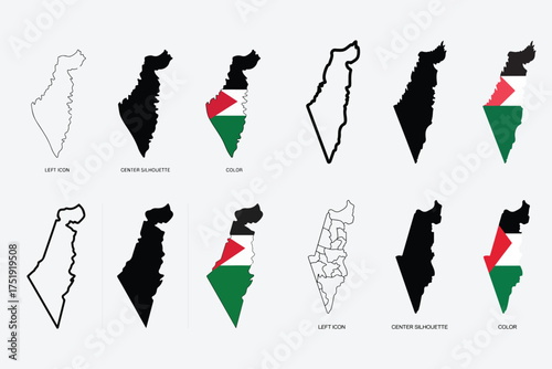 Multiple outlines and flags representing geographic regions and national symbols united