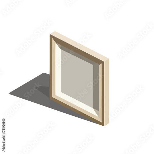 Simple, empty wooden picture frame with lightcolored mat, angled to cast shadow on transparent