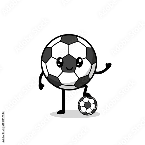 Cartoon Soccer Ball Character Dribbling with a Smaller Ball.