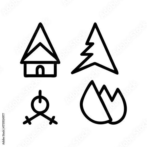 Icons of house, tree, fire pit, and lotus flower