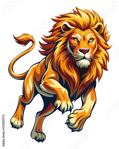 Lion,runing , real print Style, white background