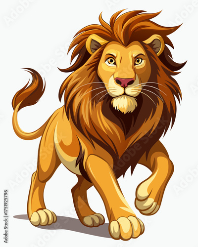 Lion,runing , real print Style, white background