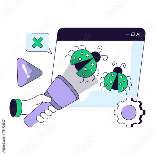 Virus under magnifying glass, debugging