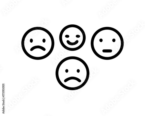Four faces showing a mix of happy and sad emotions