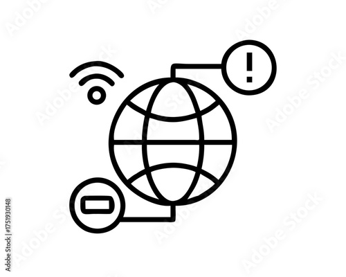 Globe with exclamation mark and minus sign, internet issue